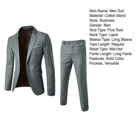 Yousheng 2Pcs/Set Men Suit Lapel Long Sleeve 3D Tailored Suit Coat Mid-rise Solid Color Long Pants Set Wedding Party Business Suit
