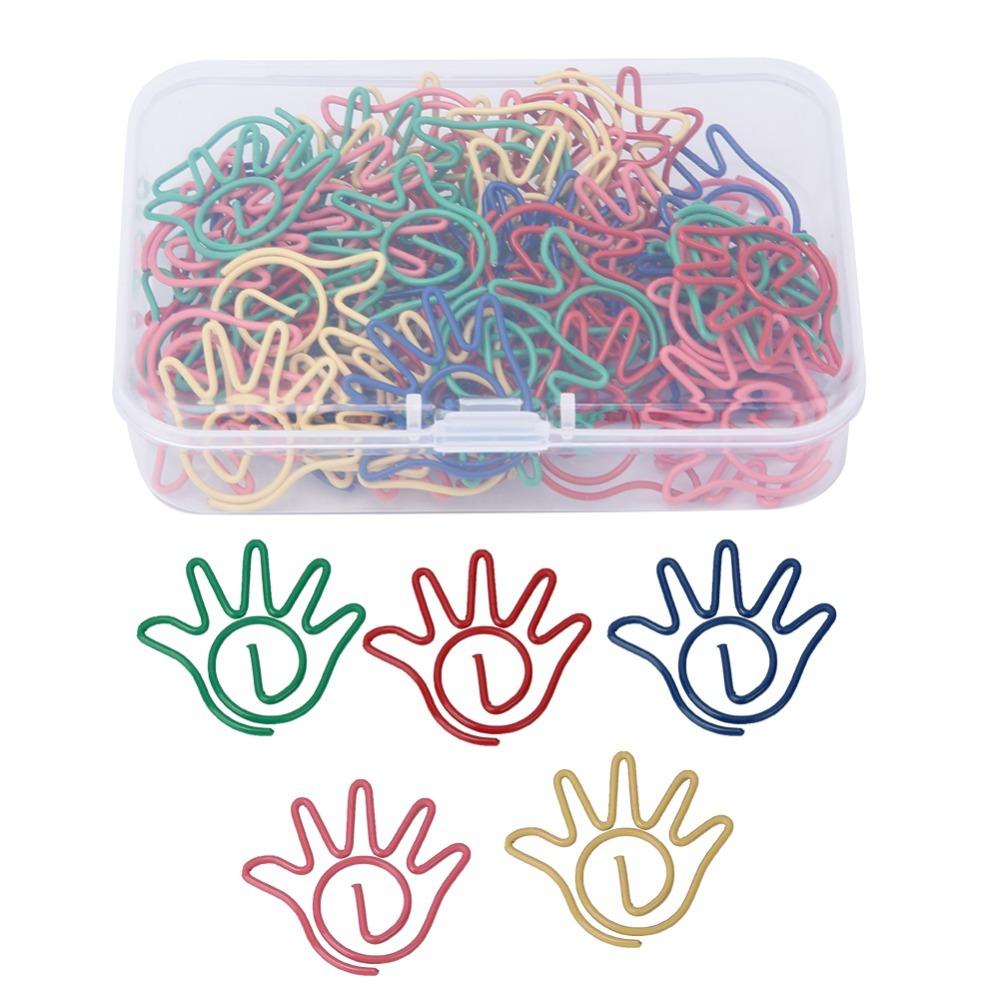 60pcs with Storage Box Paper Clip Hand Shaped School Stationery Cute Memo Clips  Office Supplies Hand Shaped