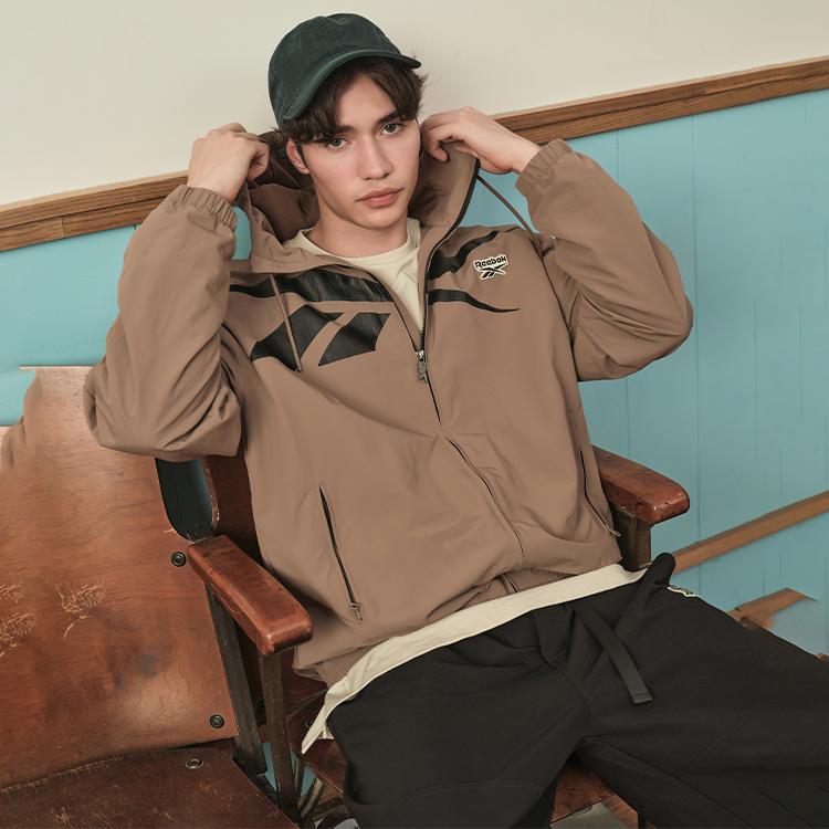 Reebok Solid Color Logo Zip-Up Hoodie Jacket Unisex jackets Brown 23FRC105UGR1
