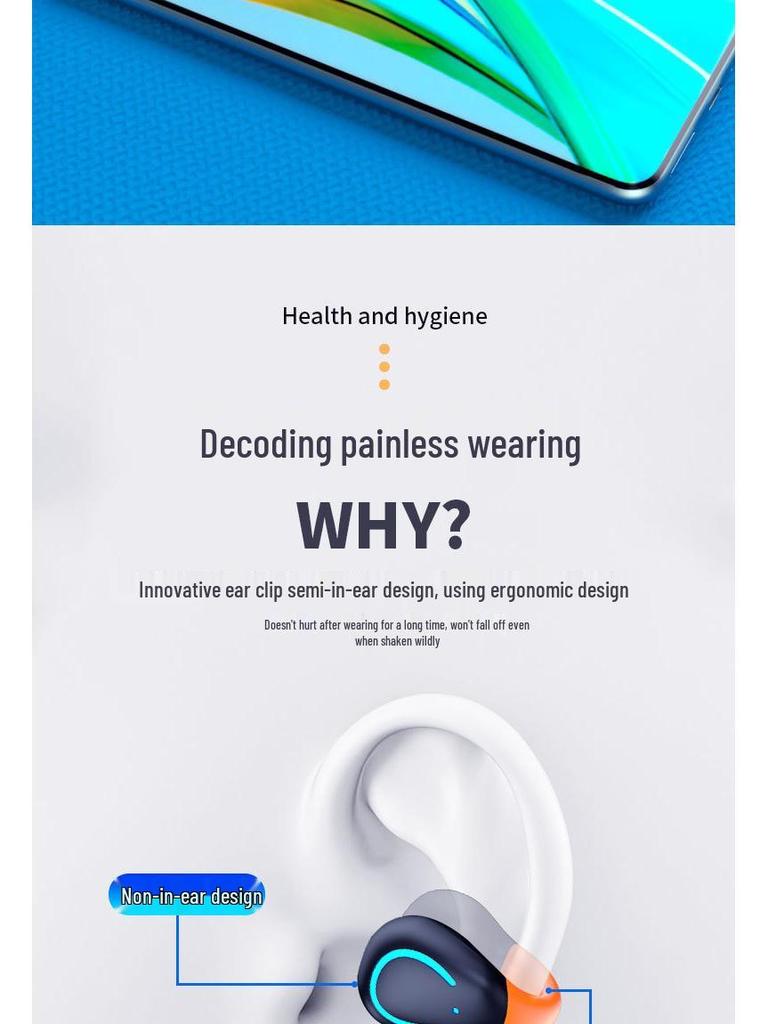 YYKQ71 AI Translation TWS Clip-on Bluetooth Earphones: High-Quality Sound, Non-In-Ear, Long Battery Life for Sports.