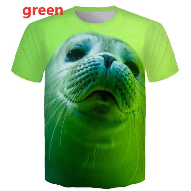Little Sea Lion Print Men's Casual Short Sleeved Pullover T-shirt Men's T-shirt