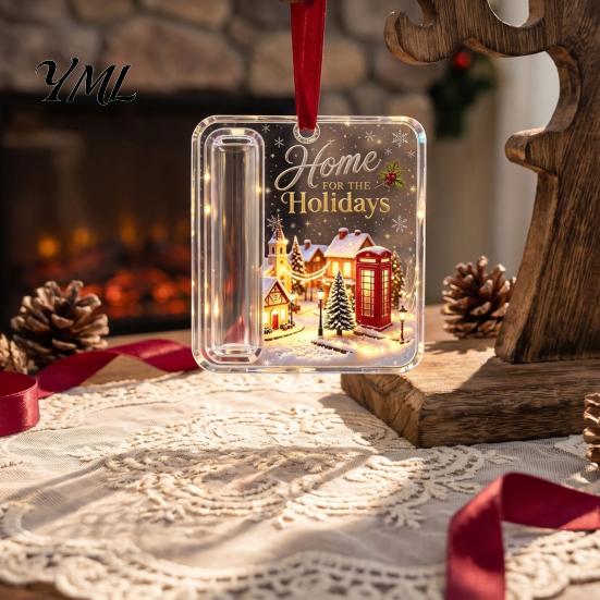 Reusable Christmas Gift Pendant Acrylic Money Holder Ornament, Cash Hanging Decor with Tree Ornament Festive Pattern, for Surprise Giving, Holiday