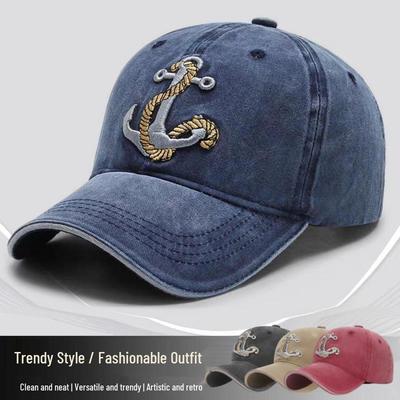Unisex American Retro Duckbill Baseball Cap with Distressed Embroidery - Soft, Large Brim for Sun Protection In Spring and Summer