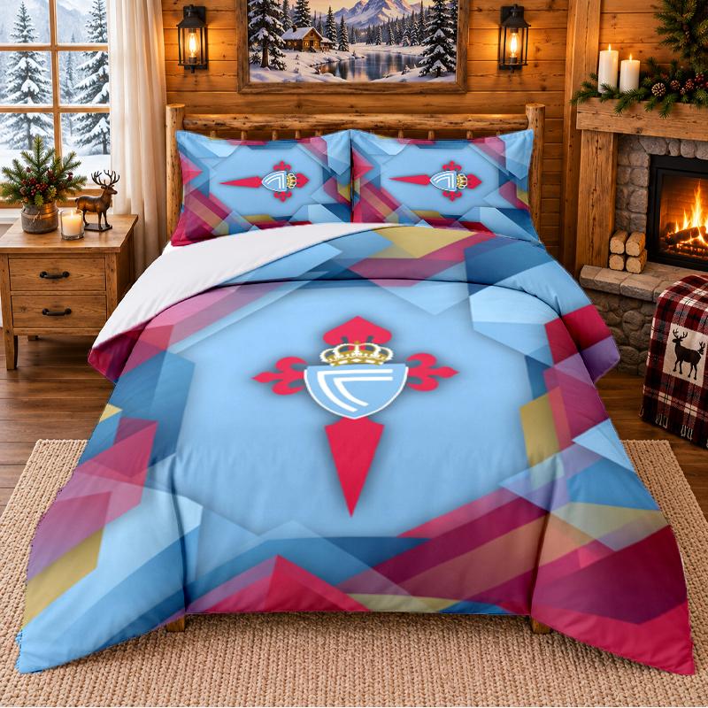 Printed 3Pcs Bedding Set Celta Vigo FC Pattern Bed Sheet Pillowcase For Bedroom Decor