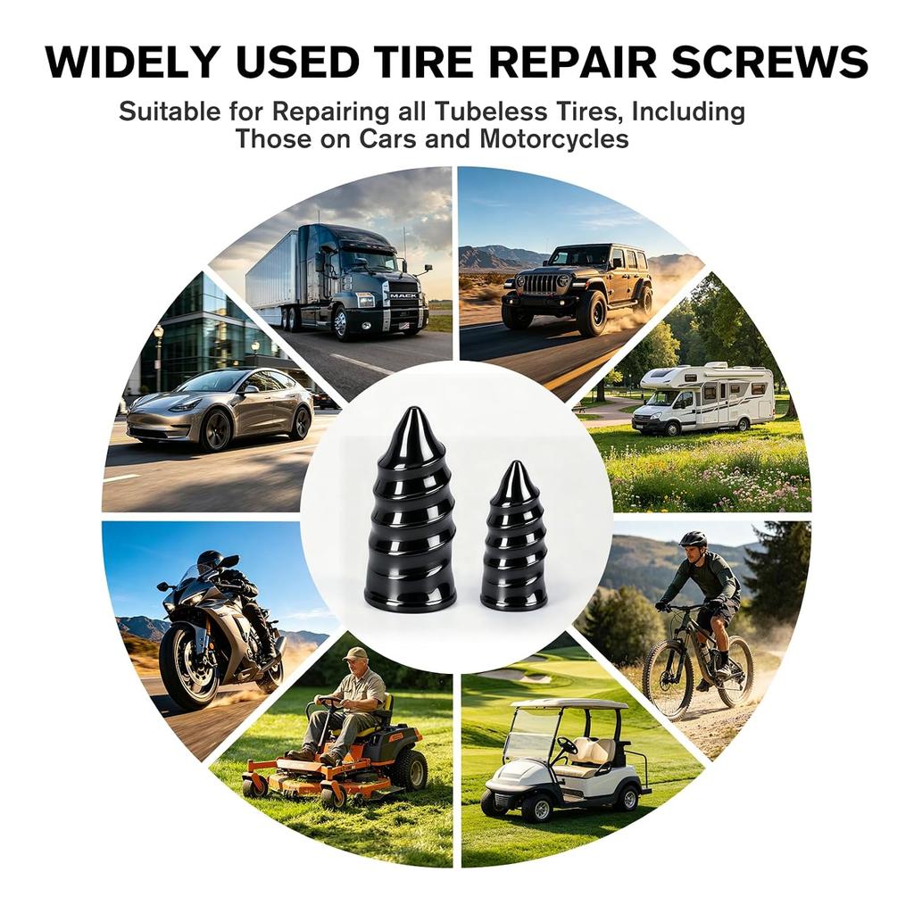 71PCS Tire Plug Kit, Screw Type Tire Repair Kit | 2 Sizes Tire Plugs with Screwdriver for Tubeless Tires, Cars, Trucks, Motorcycles, ATVs & Tractors,