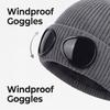 Unisex Goggle Knitted Beanie Hat with Removable Glasses Thick Fleece Lined Windproof Warm Winter Skull Cap for Outdoor Skiing Snowboarding