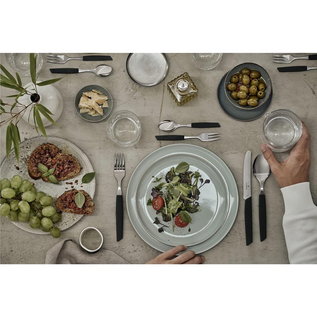 Victorinox Cutlery Dishwasher Set of Steak and Ergonomic and Swiss Modern Set, Safe, 24-Piece Forks, Knives, Spoons, Black, Elegant, Design,