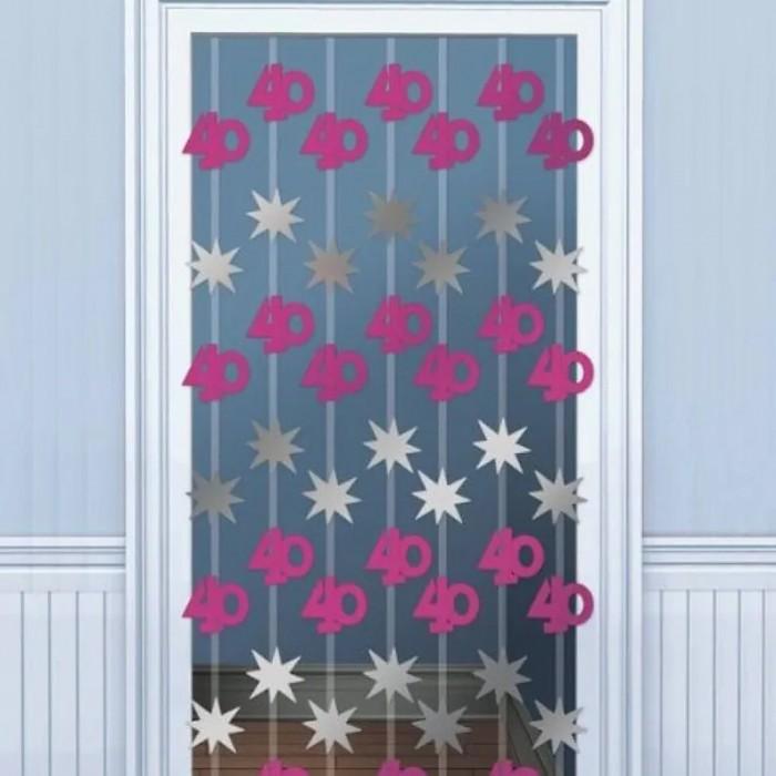 Amscan Shimmer 40th Birthday Hanging Decoration One Size argenté/rose