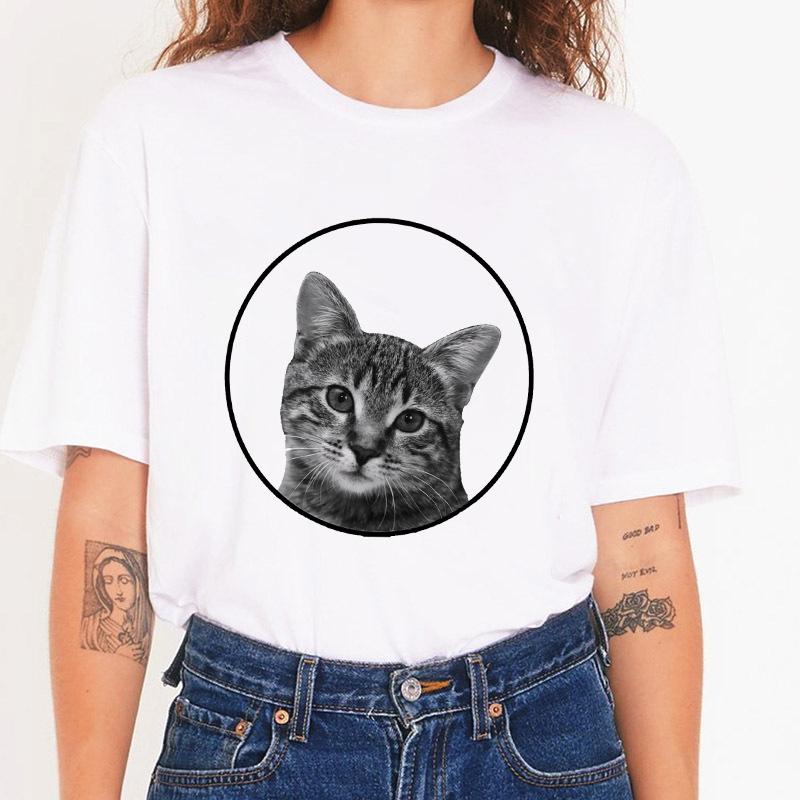 

T-Shirts Women Black Cat Quotes Fashion 90S Trend 2025 Spring Summer Clothes Graphic Tshirt Top Lady Print Female Tee T-Shirt XXXL білий