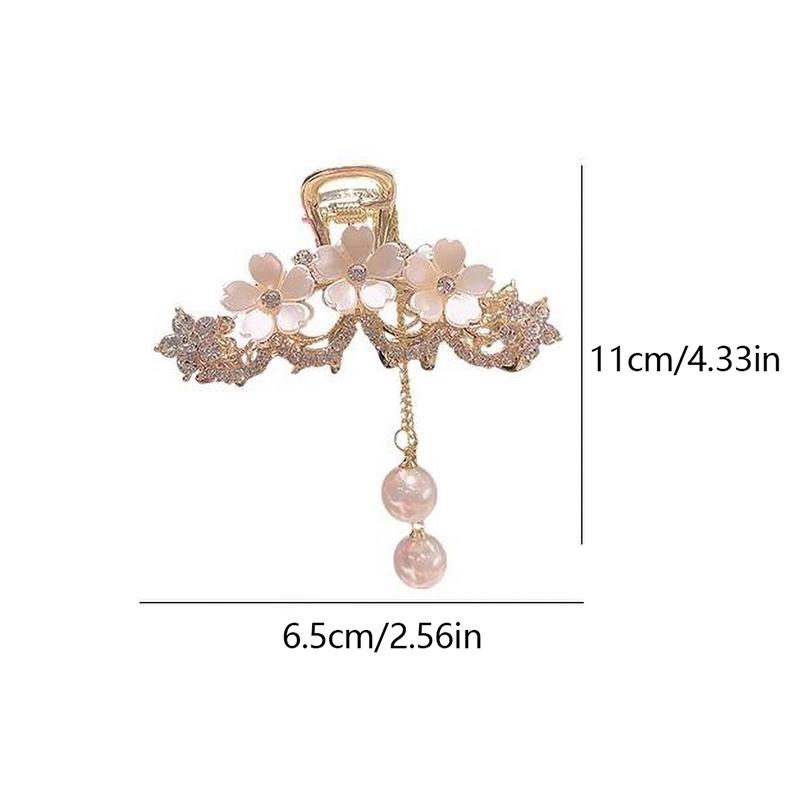 Elegante diamantbesetzte Perle Jasminblüte Quaste Krallenclip Metall Haarspange