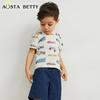 Summer Boys' European & American Style Short Sleeve Pullover Two-Piece Cartoon Set