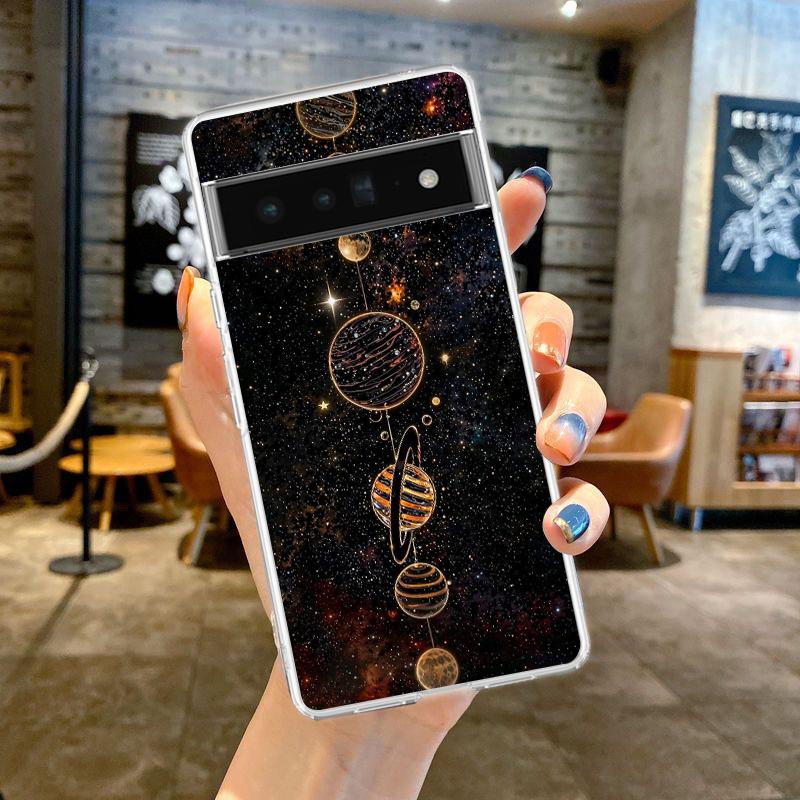Phone Case For Google Pixel 9 8 7 6 9A 8A 7A 6A 5 4 5A 4A 3A Pro XL Soft TPU Transparent Cover Starlit sky planet space art
