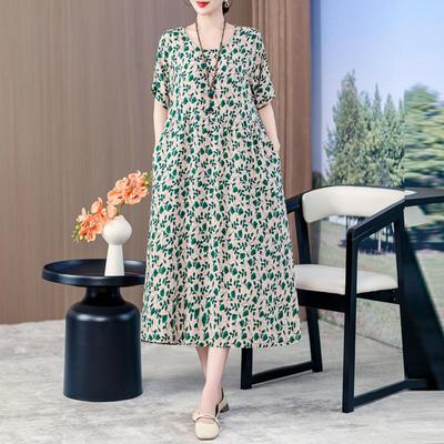 Vestido de Verão Tamanho Grande XL-5XL para Mulher Vestidos Largos Femininos de Manga Curta Sobredimensionados Roupa Vintage