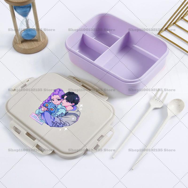 Kpop Demon Hunter Bento Lunch Box Kawaii Girl Portable Bento Boxs Student Hermetic Food Crisper Single Layer Capacity Kids Gift