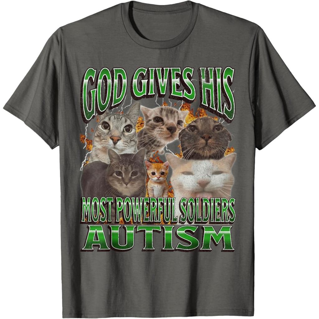 God Gives His Most Powerful Soldiers Autism Cats Graphic Tee Unisex Casual Cotton Short Sleeve T-Shirt