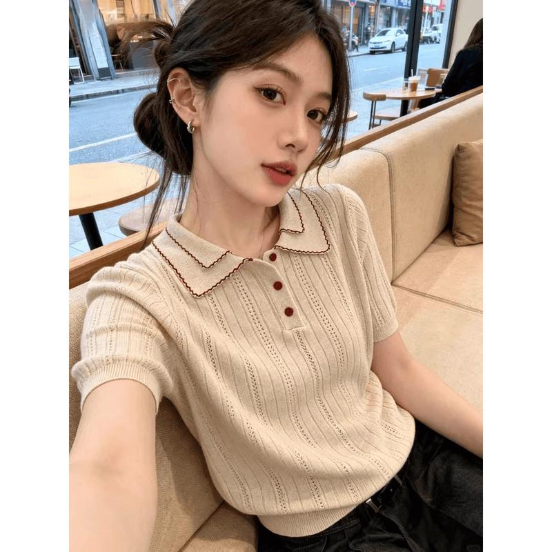 La Chapelle Women's Polo Knit Short-Sleeve Top