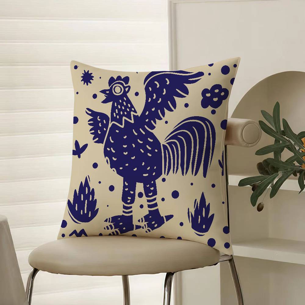 

Наволочка с дудл-артом петуха Комфортная для дивана-кровати Шелковистая элегантная Невидимая молния Декоративная наволочка 12x12Inch