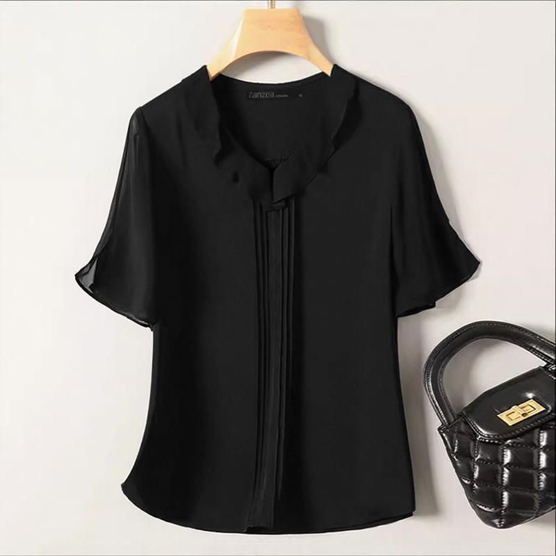 

ZANZEA Женская блузка с рюшами, V-образным вырезом, свободного кроя, с коротким рукавом, из шифона L