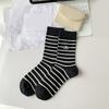 Striped Cotton Crew Socks with Cute Panda Embroidery for Women and Teens Korean Preppy Student Middle Tube Socks Hosiery