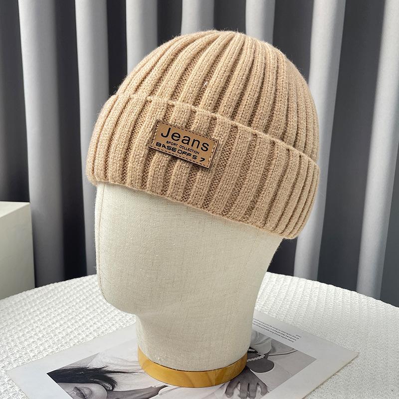 Wool Hat Women's Winter Korean Fashion Versatile Labeling Letter Knitted Hat Winter Thermal Ear Protector Cover Hat Men