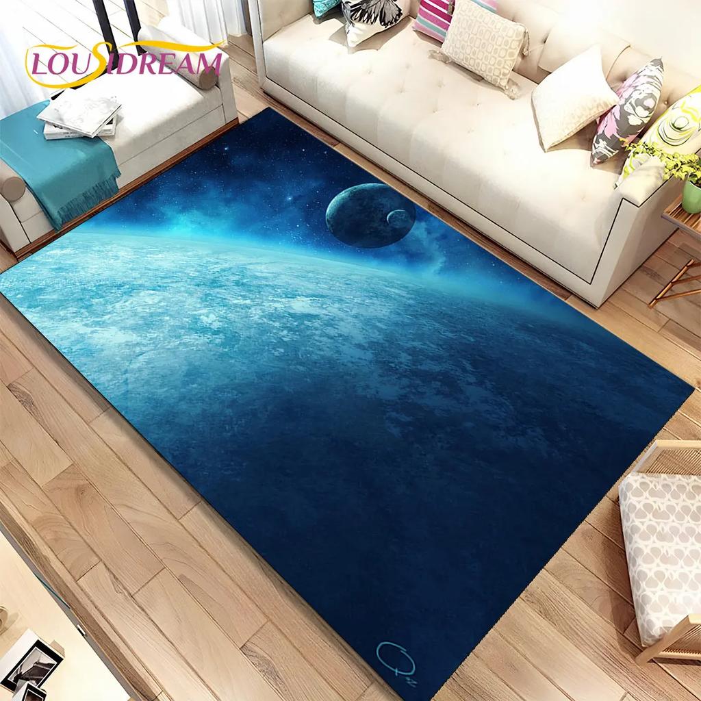3D Space Fixed Stars Galaxy Earth Area Rug,Carpet Rug for Home Living Room Bedroom Sofa Doormat Decor,Kids Non-slip Floor Mat HD