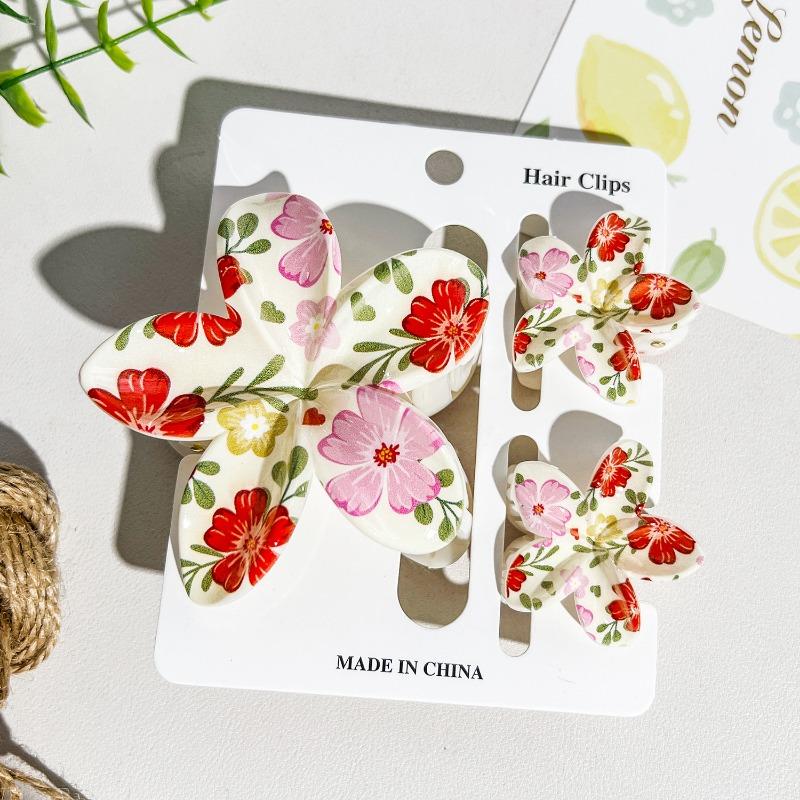 Printed Flower Clip Set High-end Seaside Vacation Flower Hair Clip Shark Clip Hair Accessory