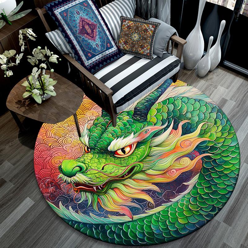 Fantasy Dragon Round Area Rug,Carpet Rug for Living Room Bedroom Sofa Playroom Decor,Non-slip Floor Mat