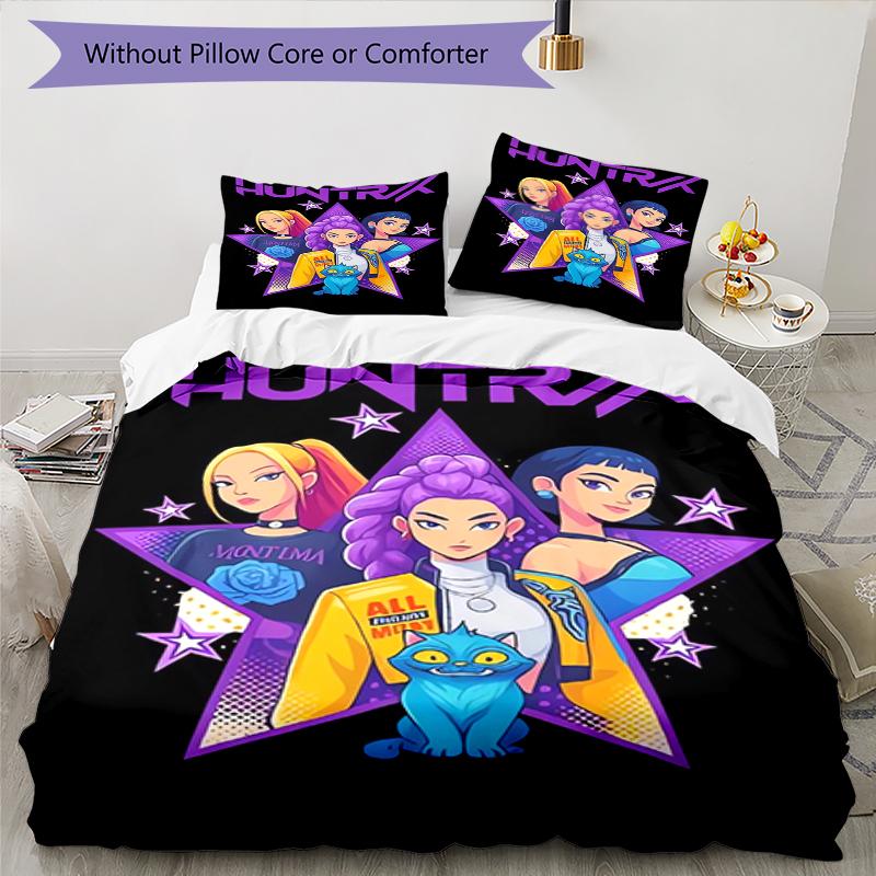 3pcs KPop Demon Hunters Bedding Set Duvet Cover Closure Includes 1 Duvet Cover & 2 Pillowcases, Soft and Comfortable for All Seasons.