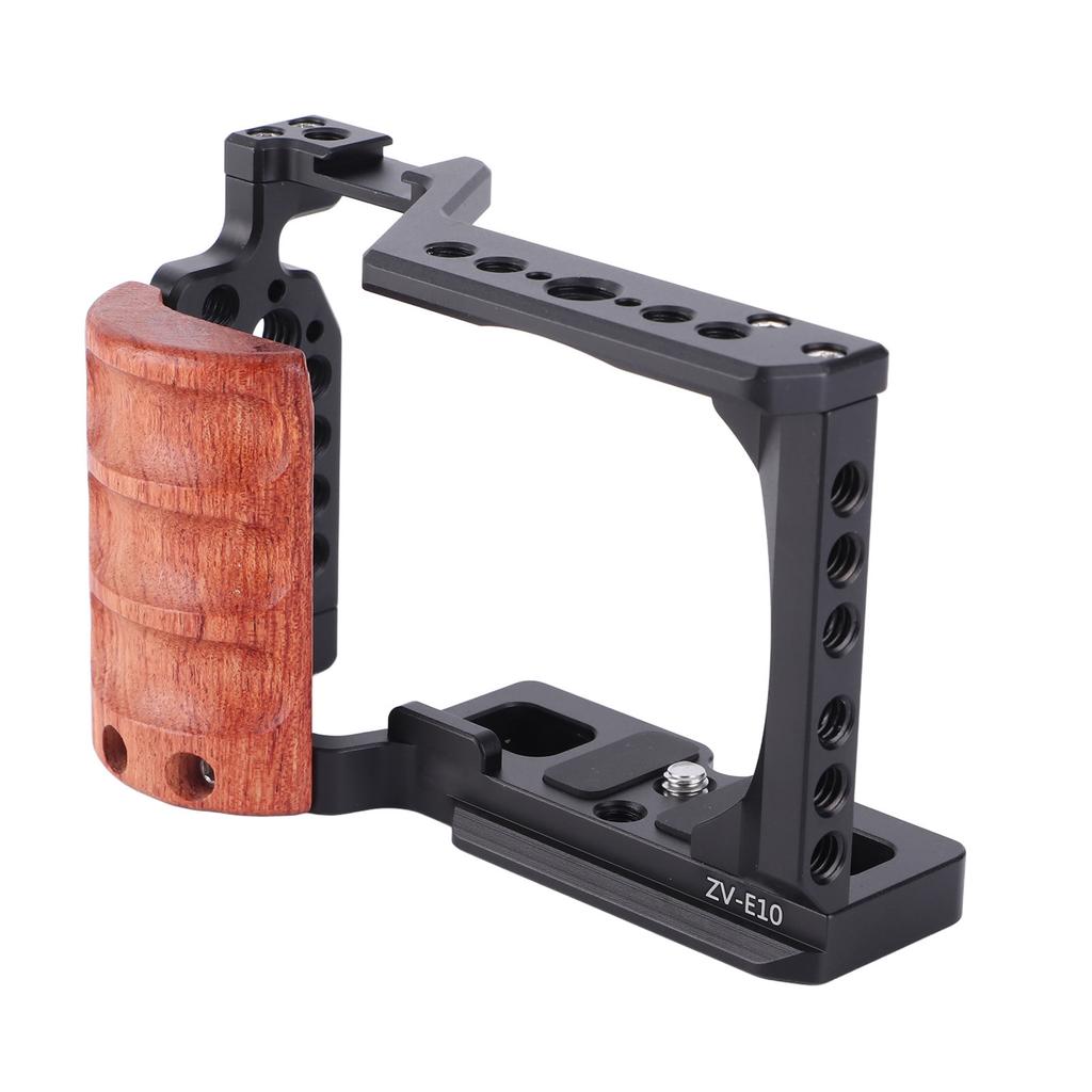 JLwin Camera Cage with 3 8in Locating 1 4 In Threads Cold Shoes Wooden Handle Video Camera Cage Rig for ZV E10