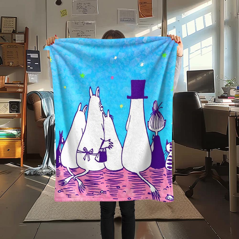 Moomin2 Flannel Blanket, High quality Comfortable for All Seasons, Home Decor, Warmth and Comfort