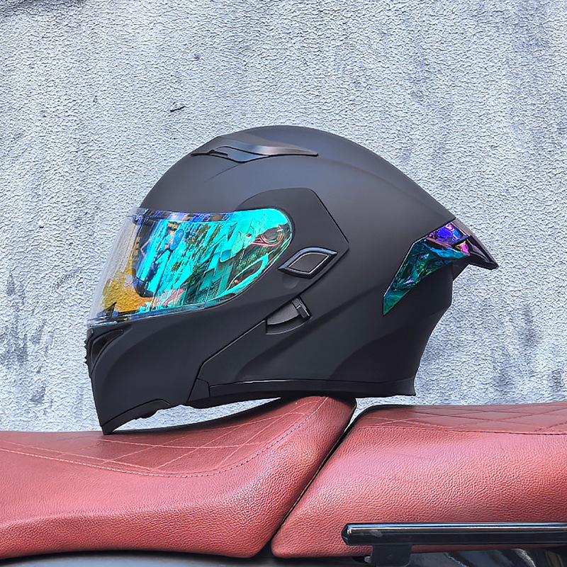 Motorcycle Helmet Peeling Helmet Double Lens Big Tail Locomotive Racing Helmet Running Helmet Men and Women Keep Warm In Winter