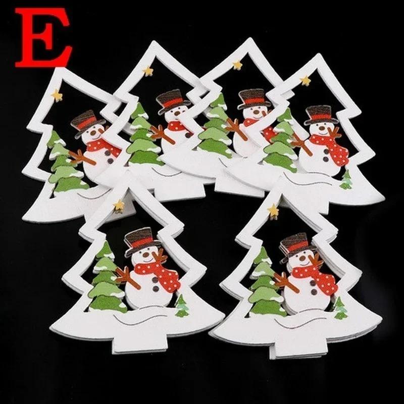 1 Set Christmas Tree Hanging Ornaments Wooden DIY Pendant Bells Santa Claus New Year Decor Christmas Home Party Decor Supplies