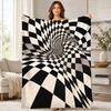 Warped Checkerboard Coral Fleece Blanket Modern Pattern Decor