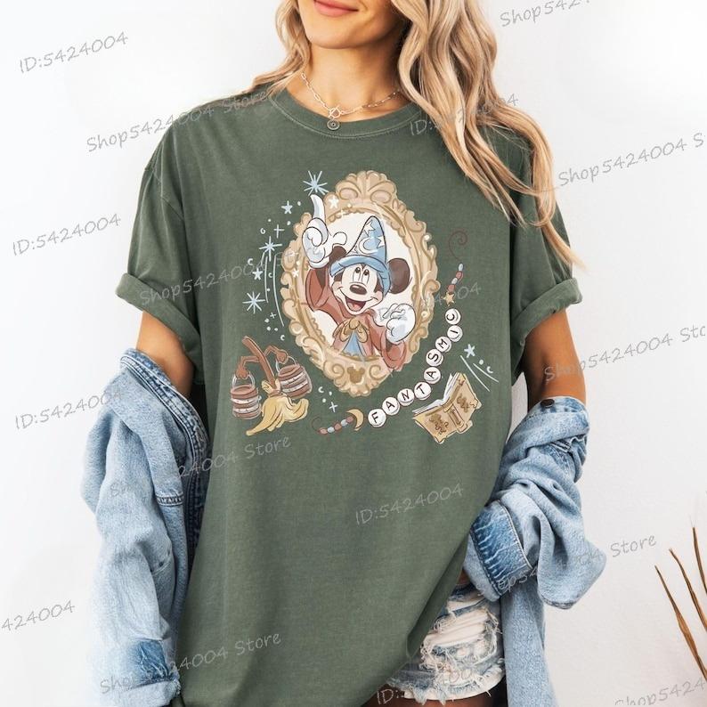Sorcerer Mickey Shirt Fantasia Mickey Streetwear Women Casual Magical Cotton Tshirts