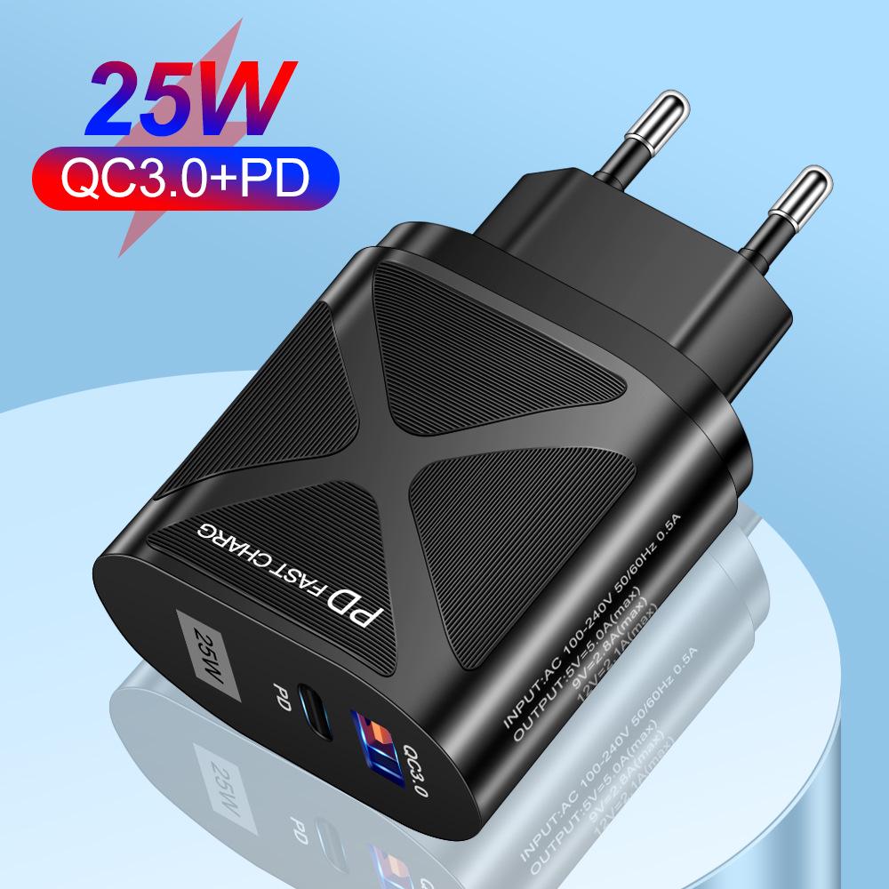 

25W PD Fast Charger 5A - Type-C Adapter with EU, US, UK Plugs British Black AC Fast Charger