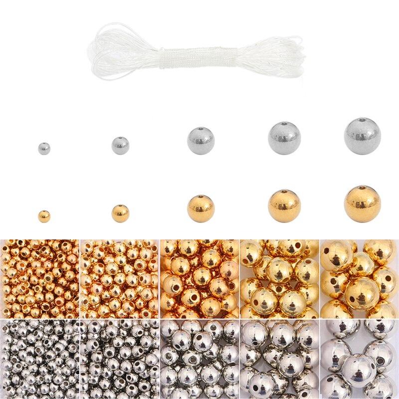 1Box 3/4/6/8/10mm Gold Metal Plated CCB Round Seed Spacer Loose Beads For Jewelry making DIY Accessories