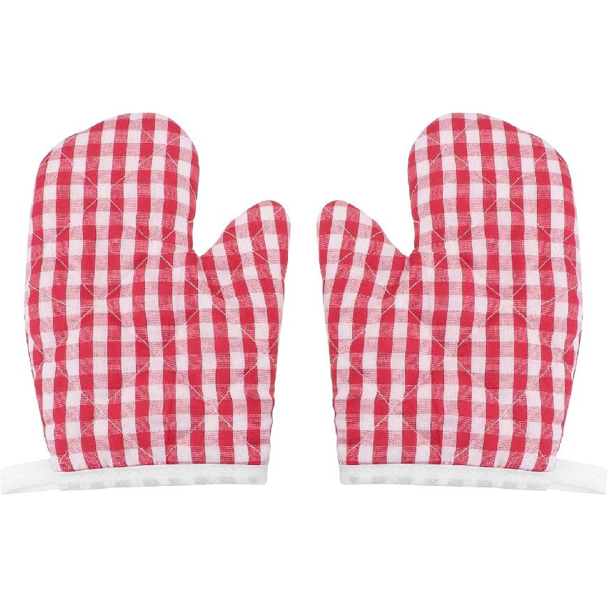 2pcs Kids Oven Mitts For Children Play Kitchen: Microwave Cooking Gloves Oven Gloves Oven Mitt Set,red Checkered Baking Gloves Kitchen Mitts For Safe