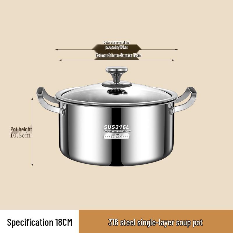 316L Stainless Steel Soup Pot with Handles - Non-Stick for Steaming, Cooking, and Stewing On Induction Cookers