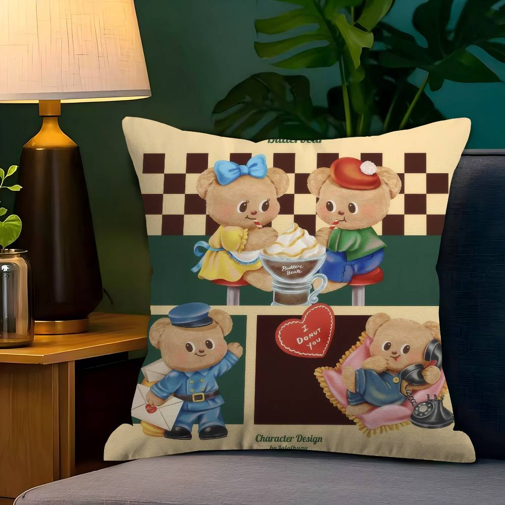 Cute Cartoon B-Butterbear Pillowcase Toon Gift Cushion Cover Bedroom Home Sofa Chair Seat Decor Pillow Case