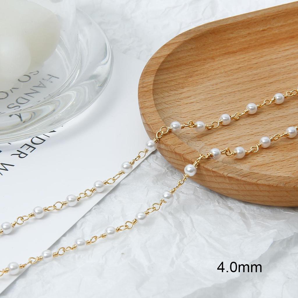 50cm Brass Copper Chain with Gold Plated Pearl Beads Charms for DIY Jewelry