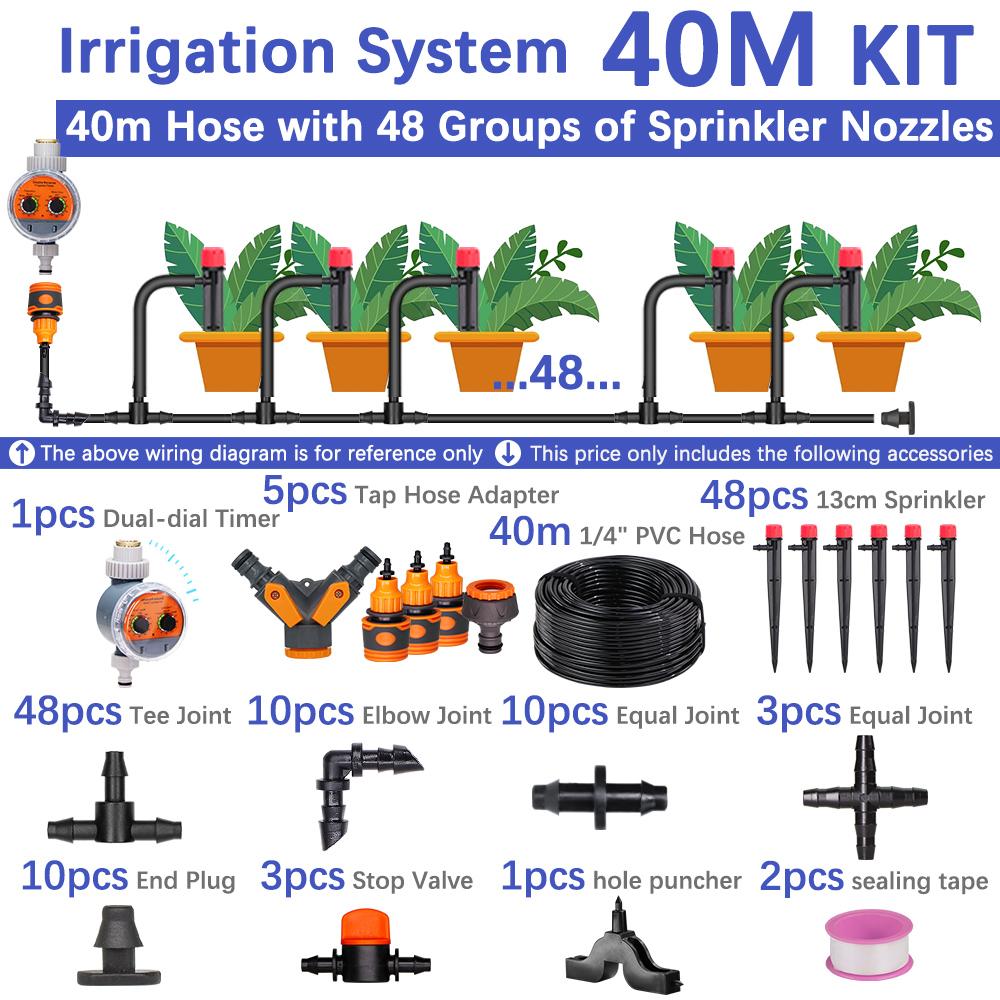 50-5m 1/4" Garden Drip Micro Irrigation 8-hole Adjustable Drippers with Stake 4/7mm Adapter PVC Tubing Automatic Watering System