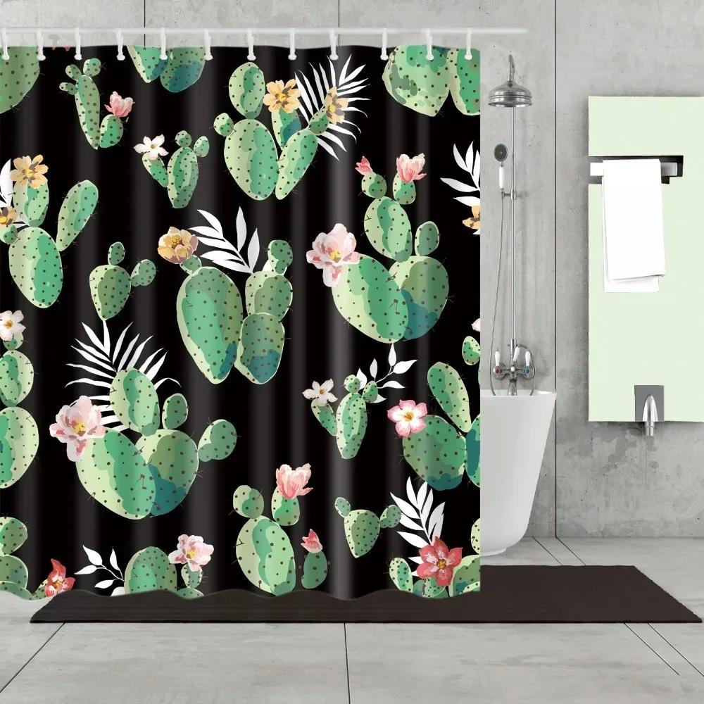 Tropical Cactus Plant Pineapple Shower Curtains Bathroom Frabic Waterproof Polyester Bath Curtain