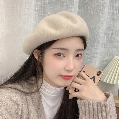 Odrobina ciepła zimą~ Wełniany beret w kolorze herbaty mlecznej, słodki, retro, literacki i wszechstronny kapelusz malarski