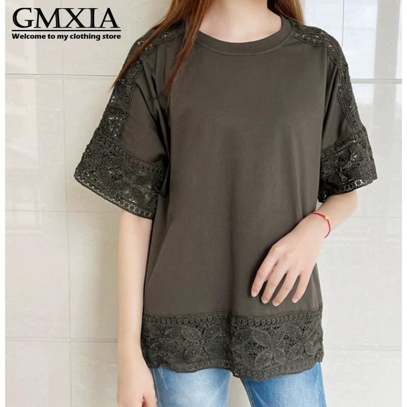 GMXIA Women's Fashion Casual Leisure Solid Color Print Short Sleeve O Neck Blouses & Shirts