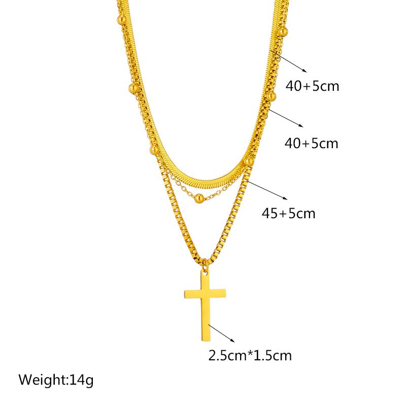 DIEYURO 316L Stainless Steel Gold Color Cross Pendant Necklace For Women New Trend Girls 3in1 Chain Rustproof Jewelry Party Gift