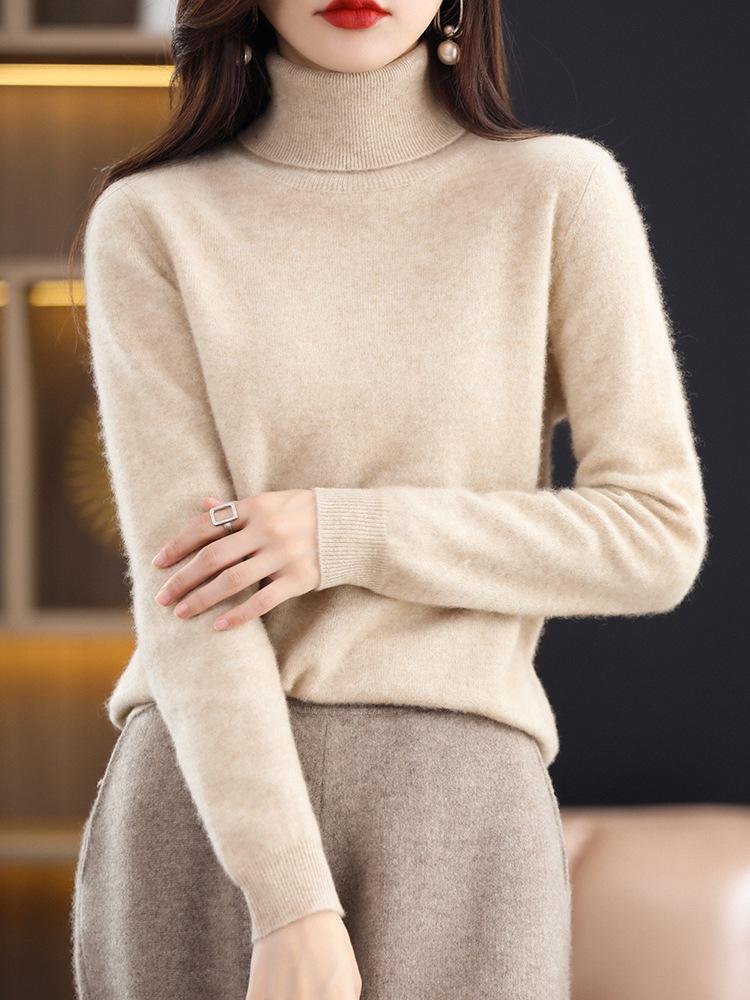 Women's High Neck Cashmere Sweater - Slim Fit Base Layer Knitwear for Autumn & Winter
