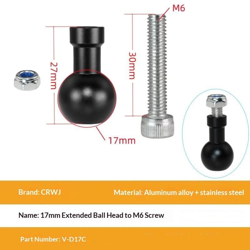 Aluminum 15Mm/17Mm/19Mm/20Mm/25Mm Ball Head Adapter To M6 1/4 Bolt For Motorcycle Phone Holder Car Bracket Camera Stand
