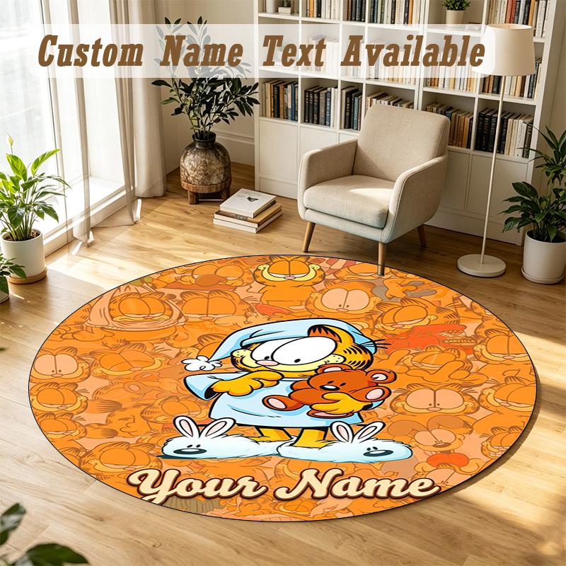 Round Rug Custom NameGarfield Pattern Non Slip Carpet Home Floor Decor