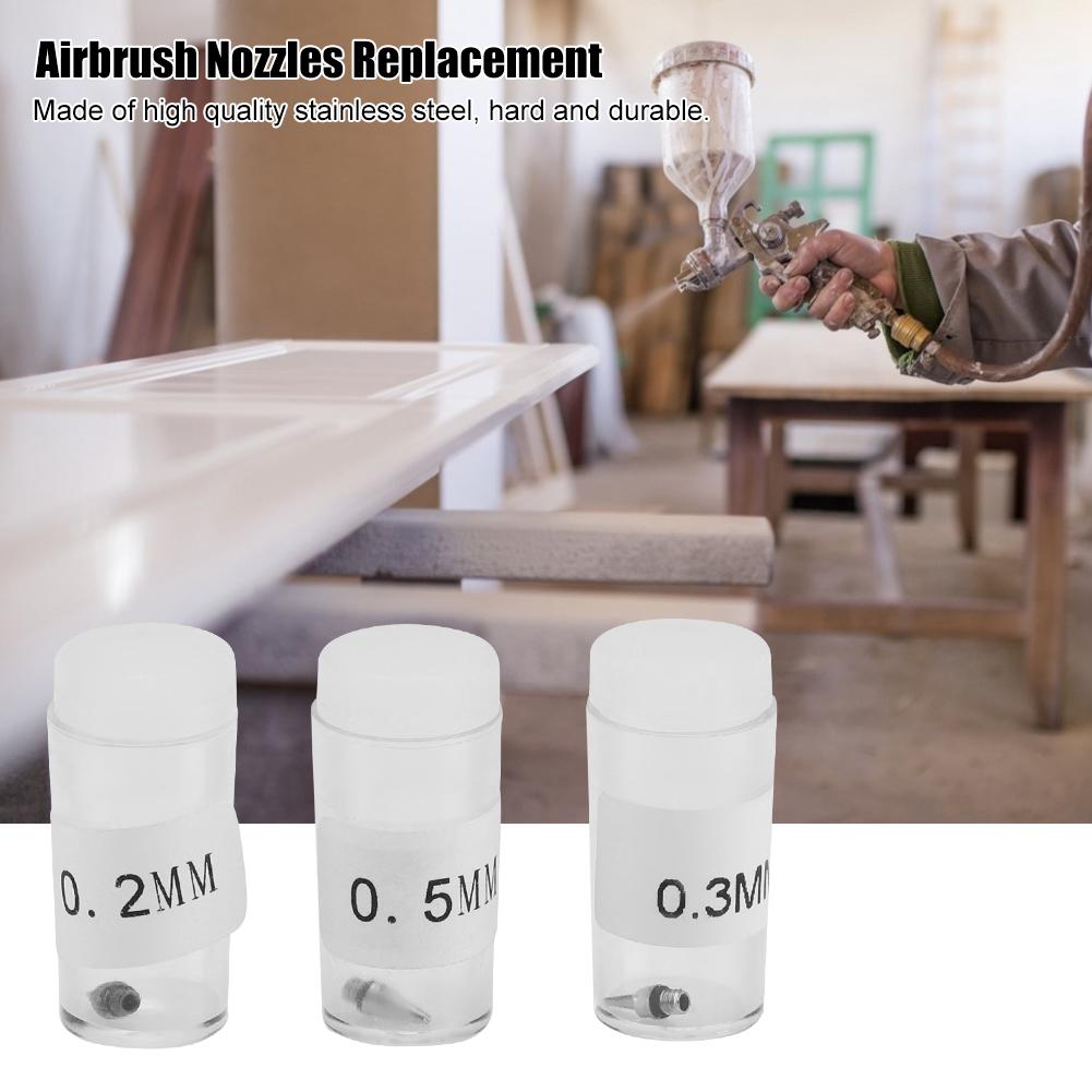 3Pcs 0.2mm 0.3mm 0.5mm Airbrush Nozzles and Needles Tips Replacement Accessories