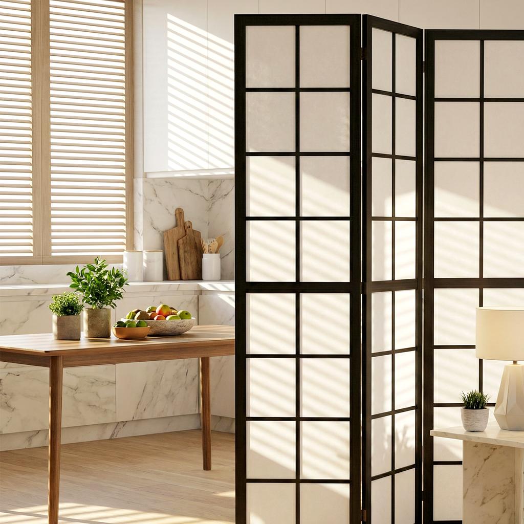 Room Divider, Folding 4-Panel, 160 X 170 Cm, Black